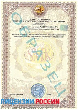 Образец сертификата соответствия (приложение) Крымск Сертификат ISO 13485